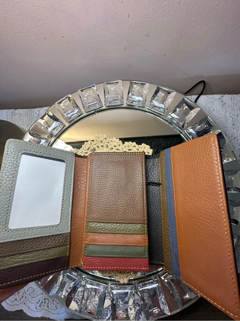 Patchwork Leather Tri-Fold Wallet- Multicolor